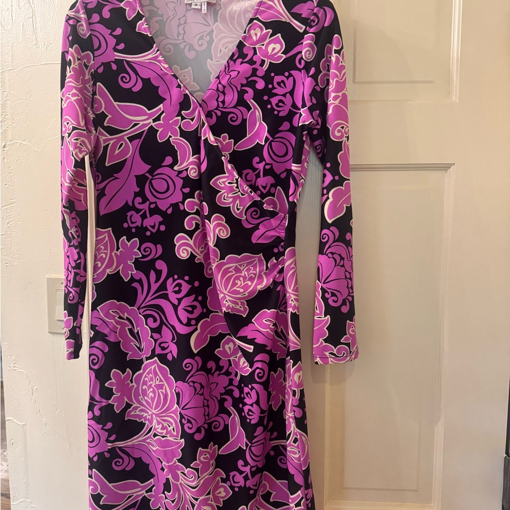 Jude Connally Vibrant Pink and Black Long Sleeve Dress